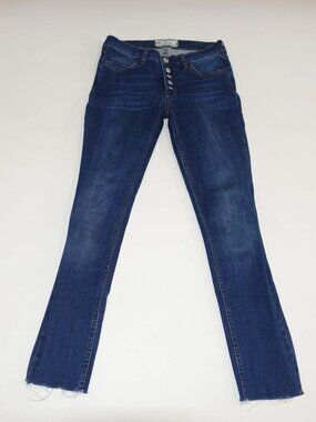 Free People Women's Skinny Cropped Jeans Size 26 Blue Low Rise Button Fly